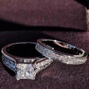 NEW 925 STERLING SILVER DIAMOND ENGAGEMENT SET RING